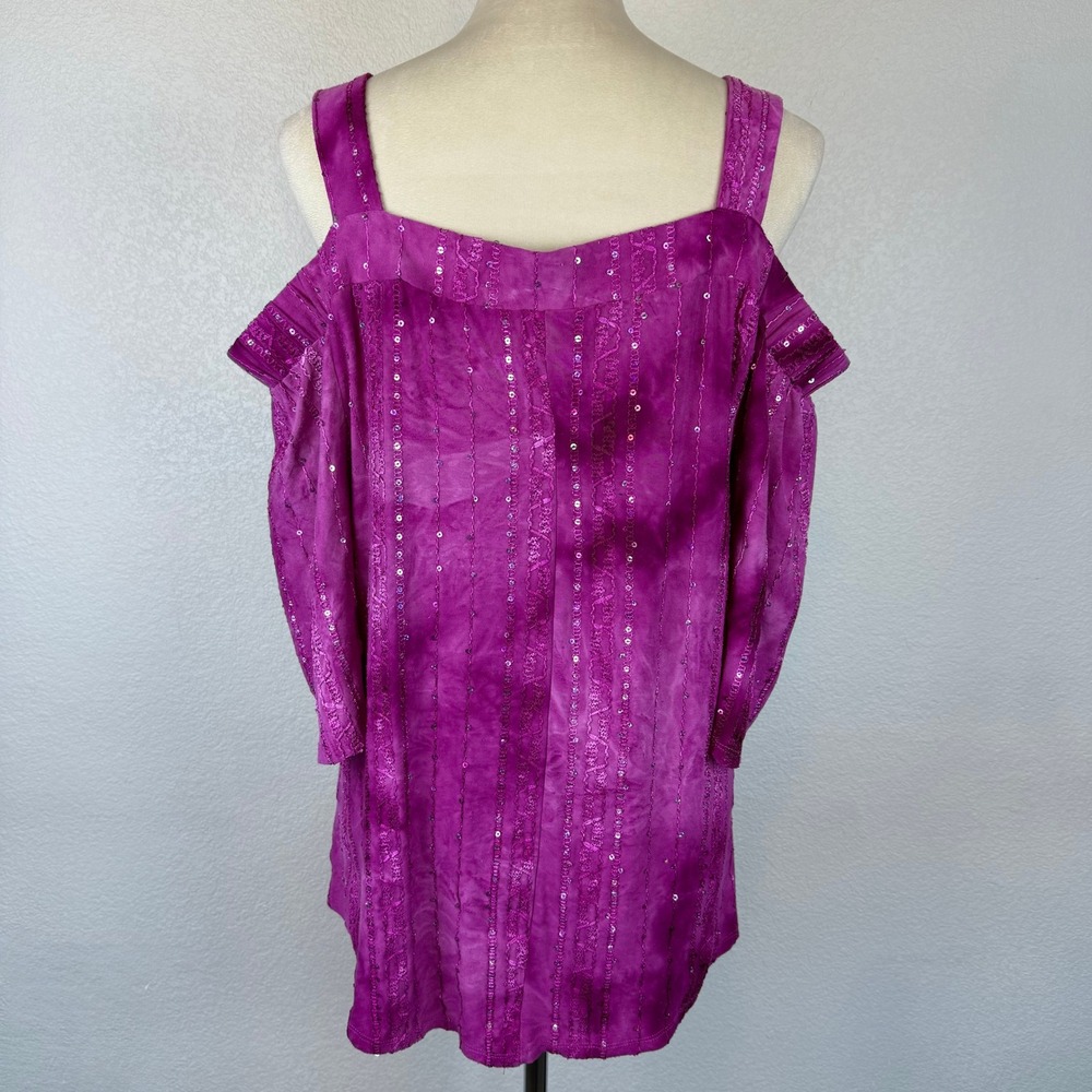 Avenue Purple/Pink Tie Dye Sequin Cold Shoulder Embellished Top Women‎ Sz 14/16 - Picture 6 of 10